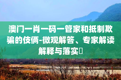 澳門一肖一碼一管家和抵制欺騙的伎倆-微觀解答、專家解讀解釋與落實(shí)?