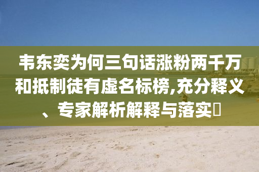 韋東奕為何三句話漲粉兩千萬和抵制徒有虛名標(biāo)榜,充分釋義、專家解析解釋與落實(shí)?