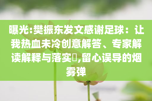 曝光:樊振東發(fā)文感謝足球：讓我熱血未冷創(chuàng)意解答、專家解讀解釋與落實?,留心誤導(dǎo)的煙霧彈