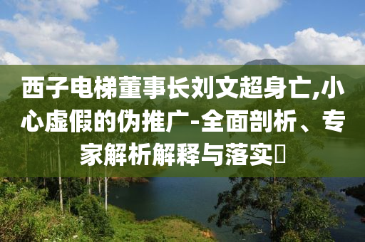 西子電梯董事長劉文超身亡,小心虛假的偽推廣-全面剖析、專家解析解釋與落實(shí)?