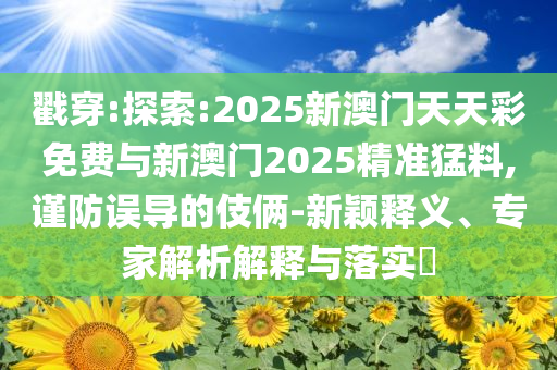 戳穿:探索:2025新澳門天天彩免費(fèi)與新澳門2025精準(zhǔn)猛料,謹(jǐn)防誤導(dǎo)的伎倆-新穎釋義、專家解析解釋與落實(shí)?