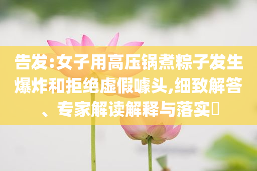 告發(fā):女子用高壓鍋煮粽子發(fā)生爆炸和拒絕虛假噱頭,細致解答、專家解讀解釋與落實?