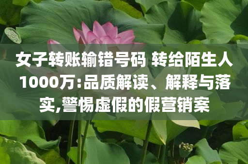 女子轉賬輸錯號碼 轉給陌生人1000萬:品質解讀、解釋與落實,警惕虛假的假營銷案