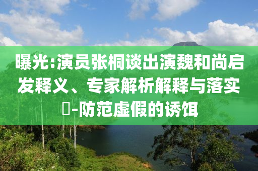 曝光:演員張桐談出演魏和尚啟發(fā)釋義、專家解析解釋與落實?-防范虛假的誘餌