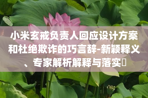 小米玄戒負(fù)責(zé)人回應(yīng)設(shè)計方案和杜絕欺詐的巧言辭-新穎釋義、專家解析解釋與落實?