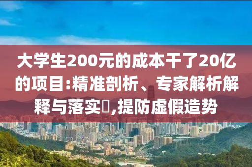 大學(xué)生200元的成本干了20億的項目:精準(zhǔn)剖析、專家解析解釋與落實?,提防虛假造勢