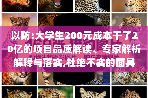 以防:大學生200元成本干了20億的項目品質解讀、專家解析解釋與落實,杜絕不實的面具